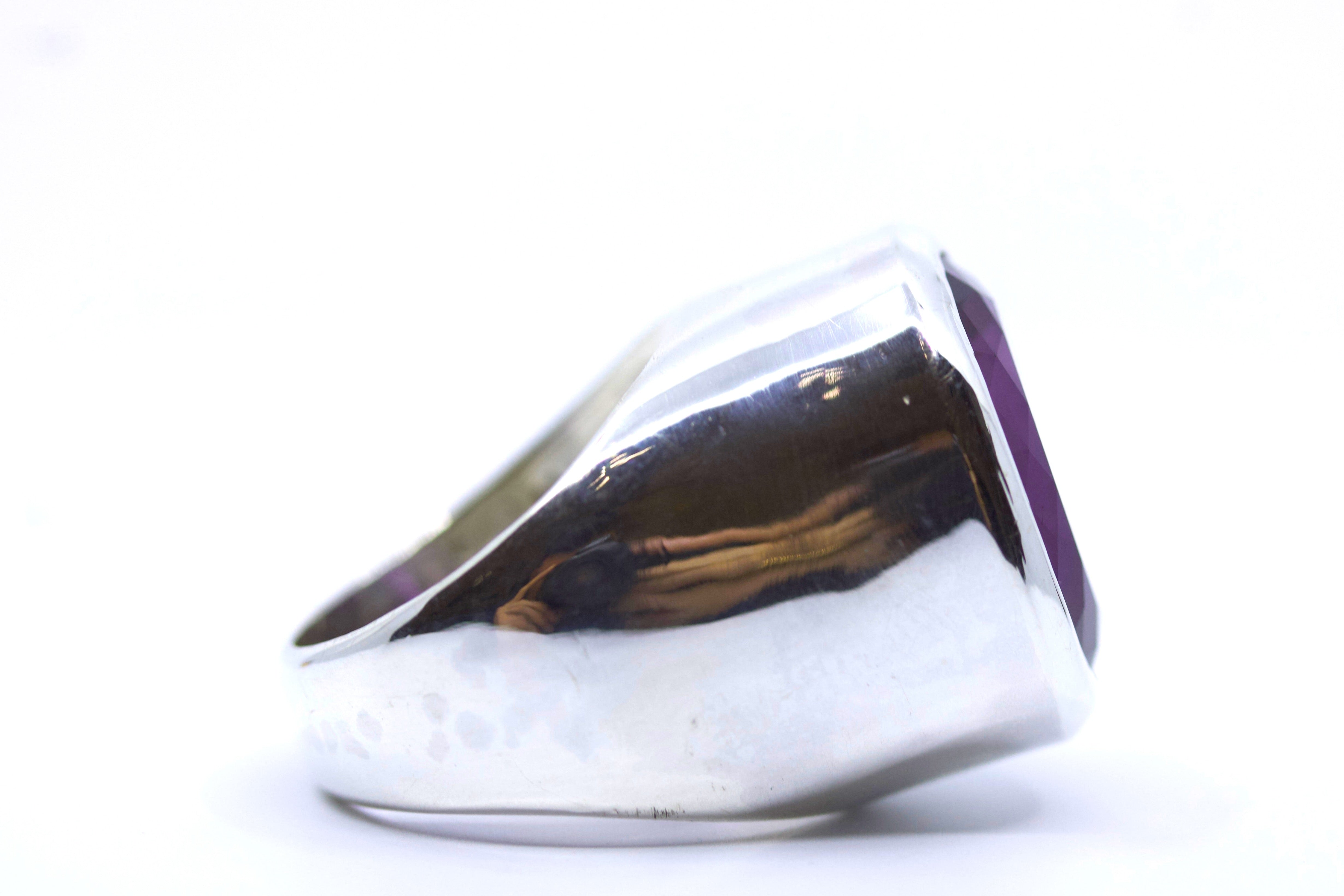 HIMALAYA Sterling Silver Medium Bold Bezel Ring with Amethyst