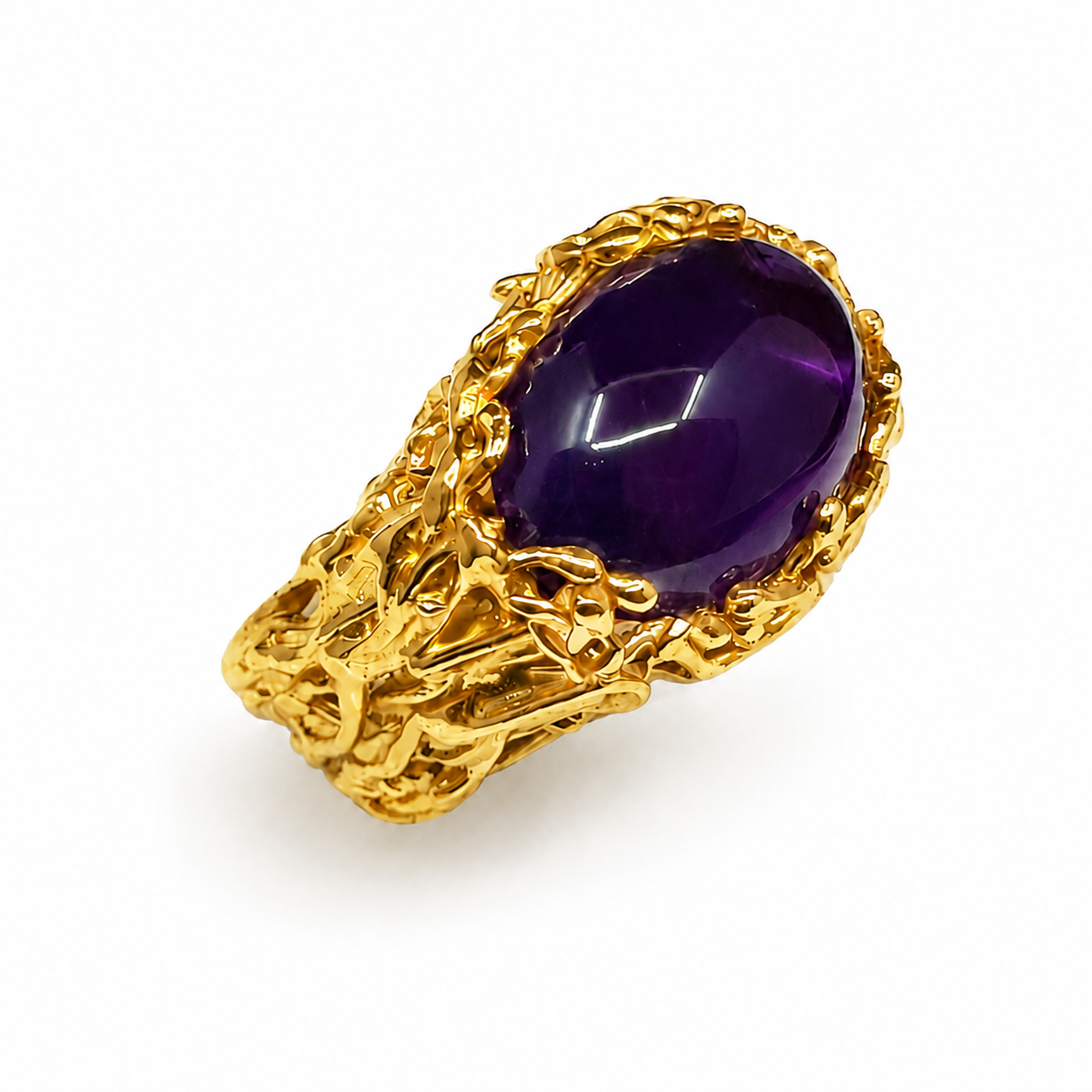 NURAI 18K Gold Vermeil Cabochon Ring with Amethyst