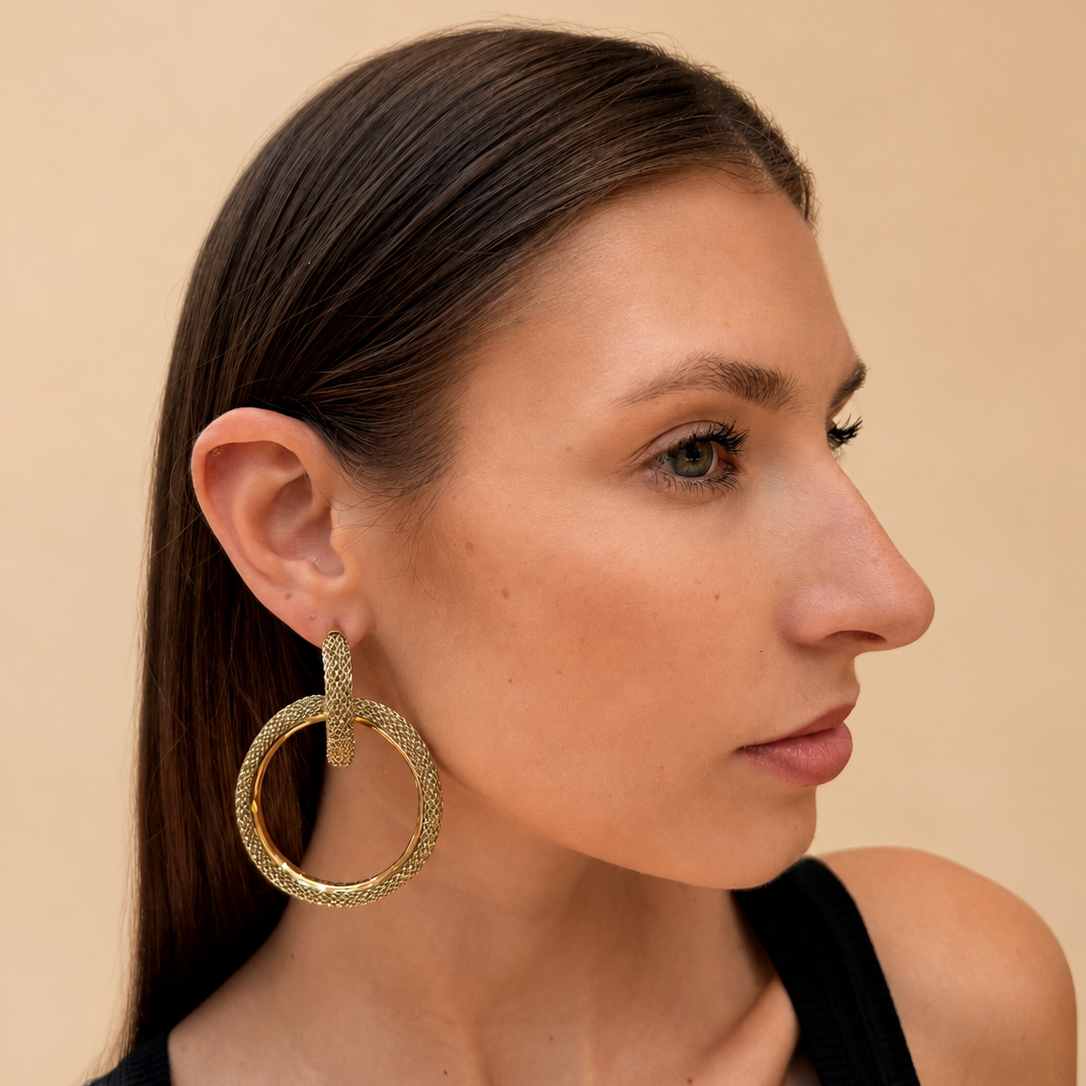 AIMA 18K Gold Vermeil Interlocking Hoop Earrings with Gold Mesh
