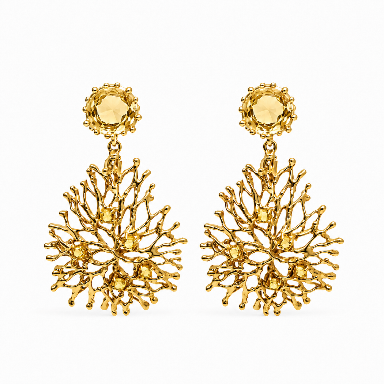 NURAI 18K Gold Vermeil Linked Drop Earrings with Citrine
