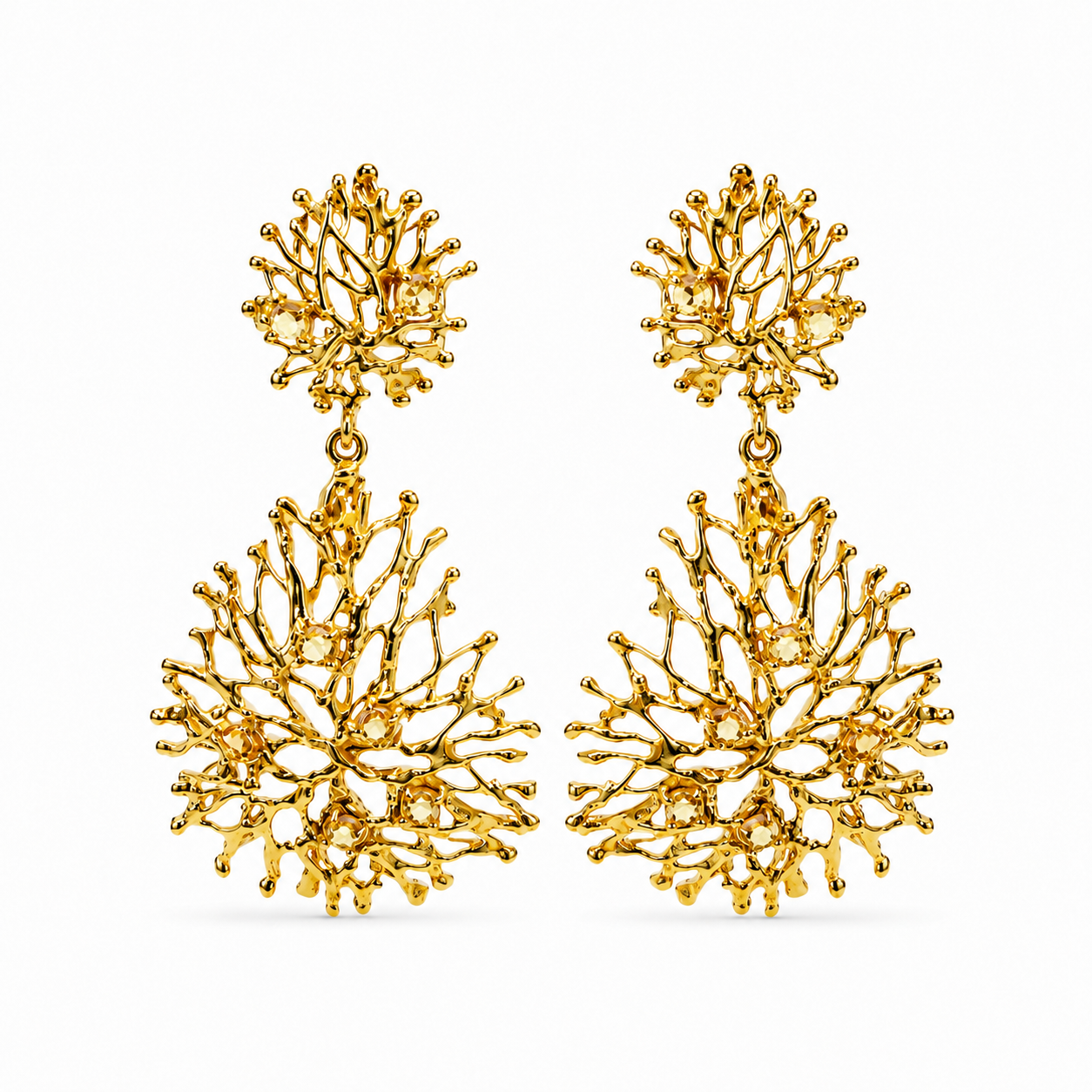NURAI 18K Gold Vermeil Double Drop Earrings with Citrine