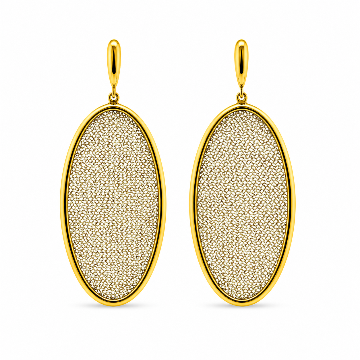 AIMA 18K Gold Vermeil Oval Gold Mesh Drop Earrings