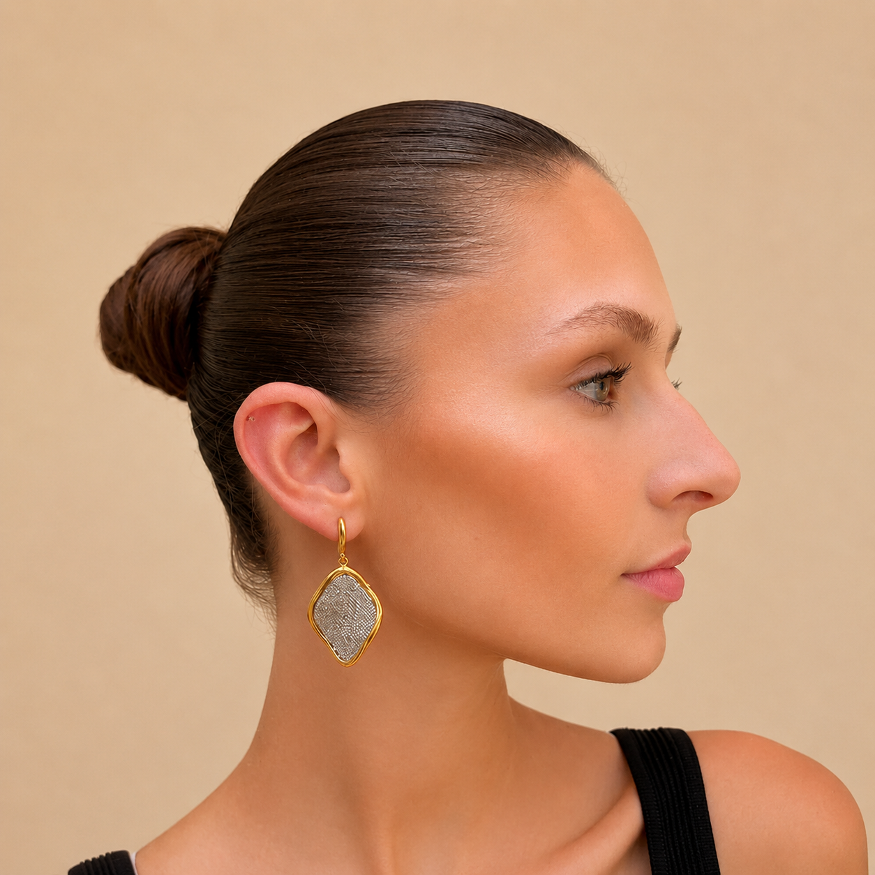 AIMA 18K Gold Vermeil Small Drop Earring with Silver Mesh