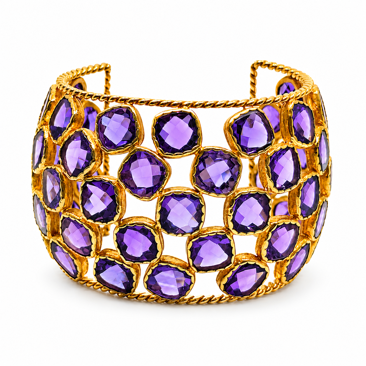 AURORA 18K Gold Vermeil Bezel-Set Statement Cuff Bracelet with Amethyst