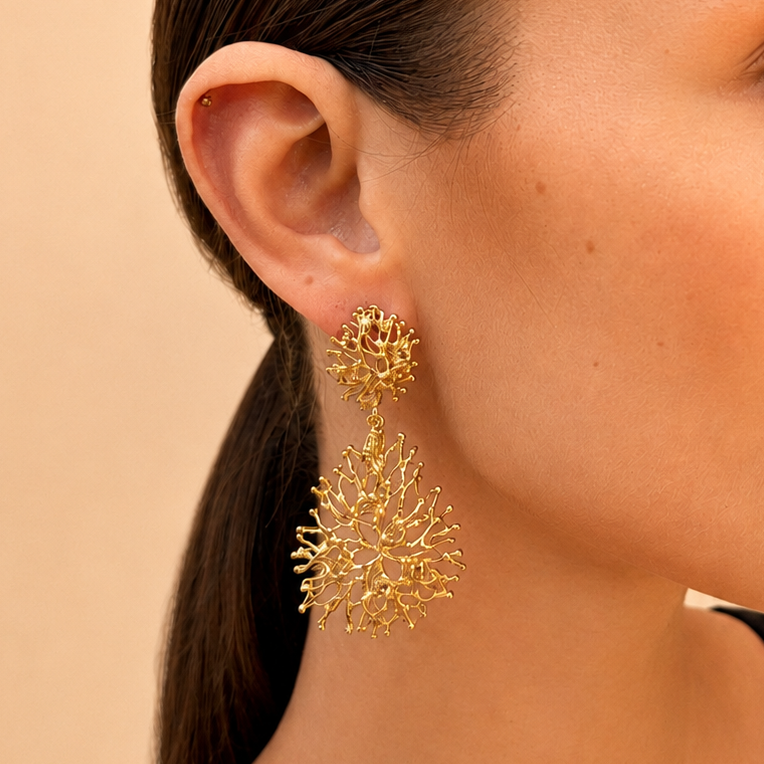 NURAI 18K Gold Vermeil Double Drop Earrings with Citrine
