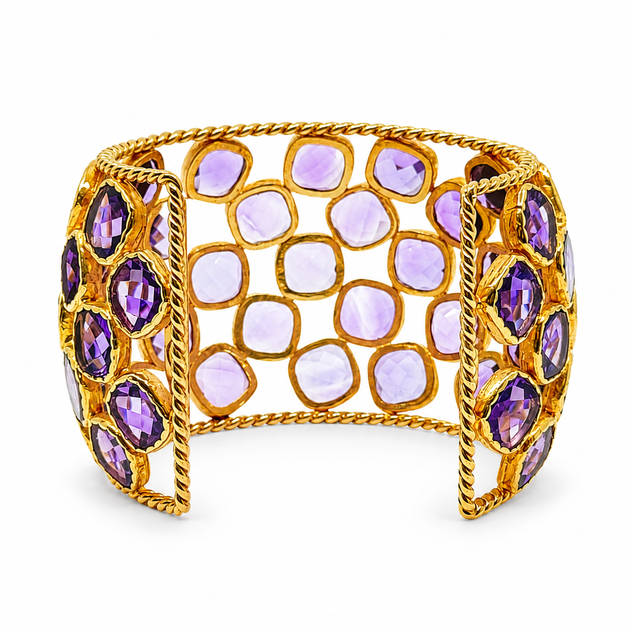 AURORA 18K Gold Vermeil Bezel-Set Statement Cuff Bracelet with Amethyst