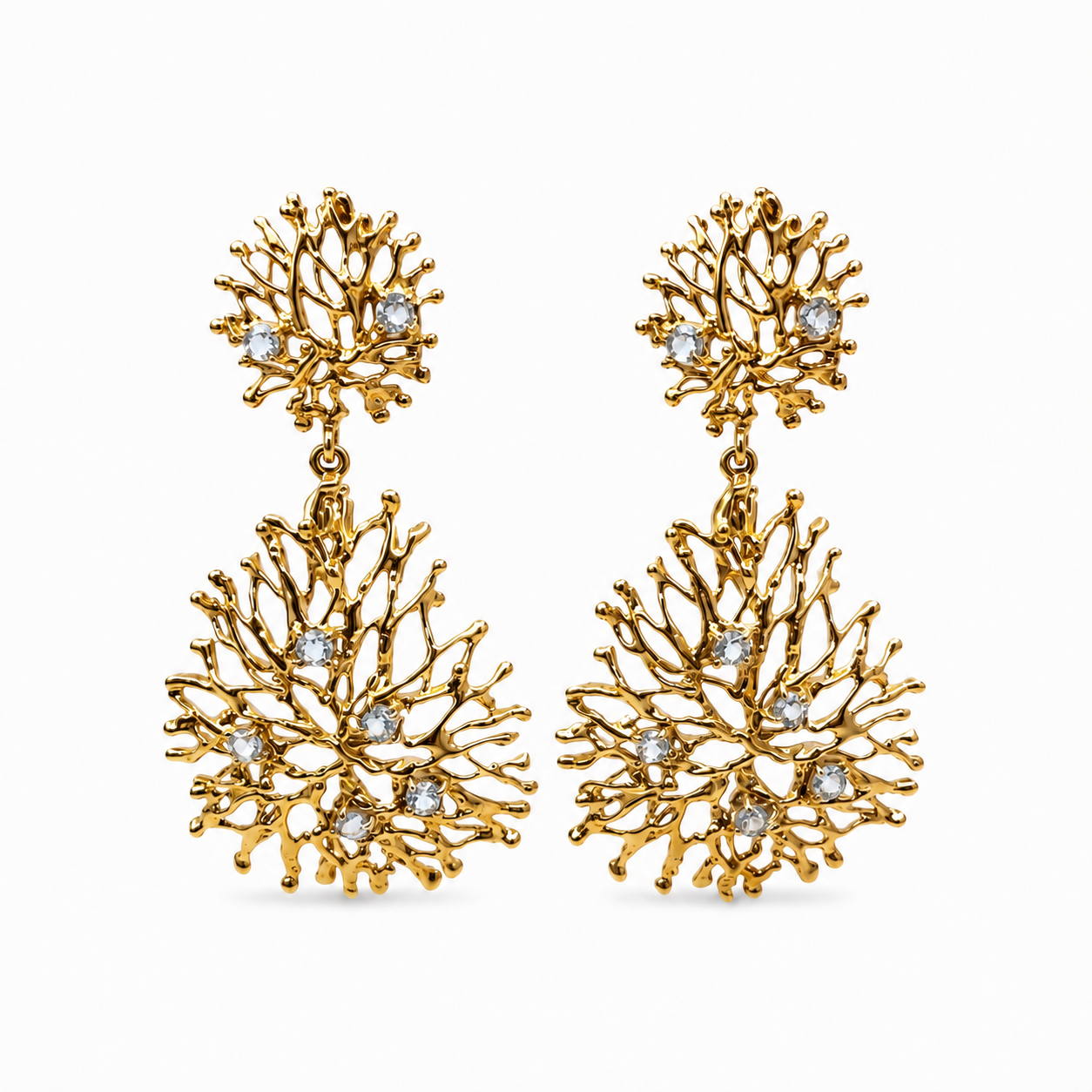 NURAI 18K Gold Vermeil Double Drop Earrings with Blue Topaz