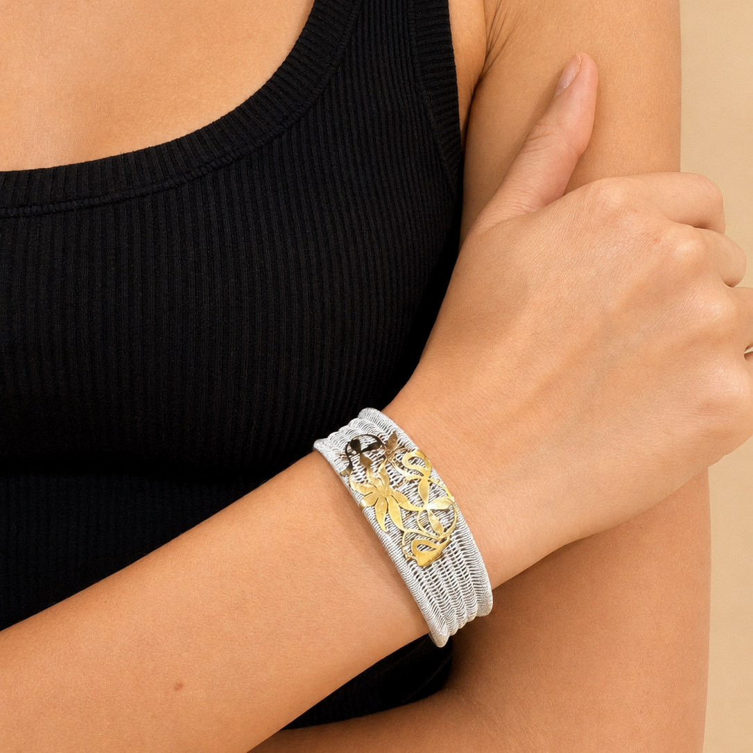 RICAMI Sterling Silver and Solid 18K Gold small cuff Bracelet