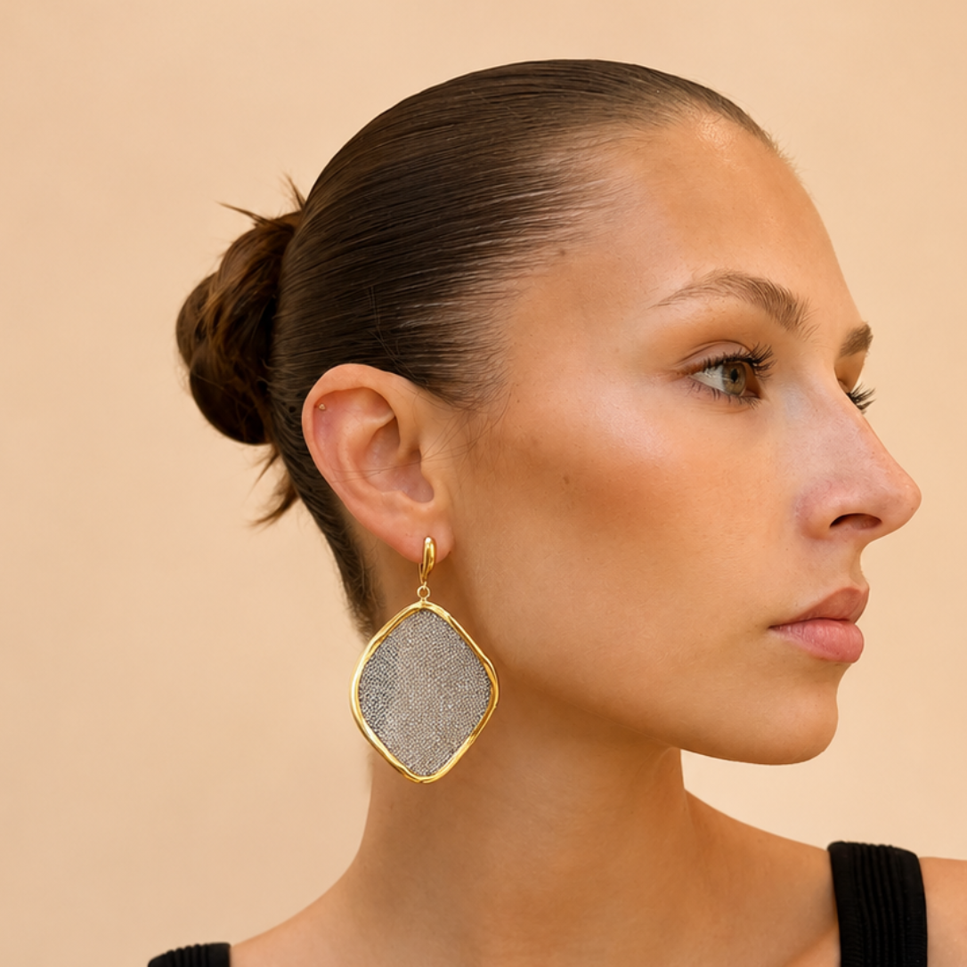 AIMA 18K Gold Vermeil Drop Earring with Silver Mesh
