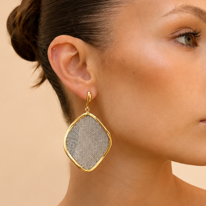 AIMA 18K Gold Vermeil Drop Earring with Silver Mesh