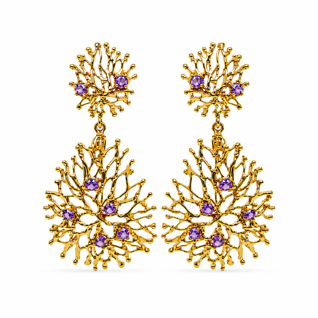 NURAI 18K Gold Vermeil Double Drop Earrings with Amethyst