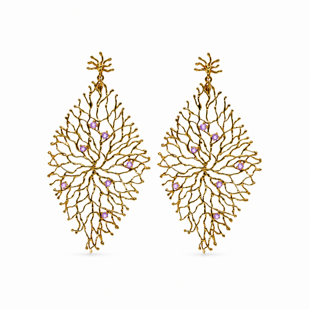 NURAI 18K Gold Vermeil Extra Large Diamond Drop Earrings with Amethyst