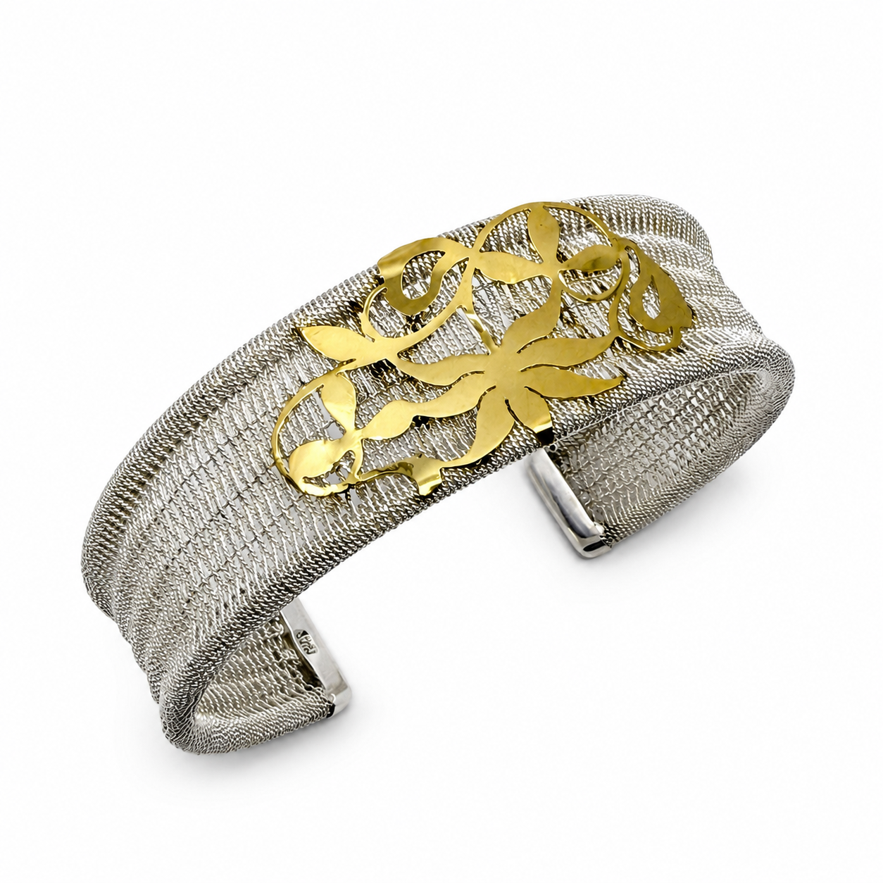 RICAMI Sterling Silver and Solid 18K Gold small cuff Bracelet
