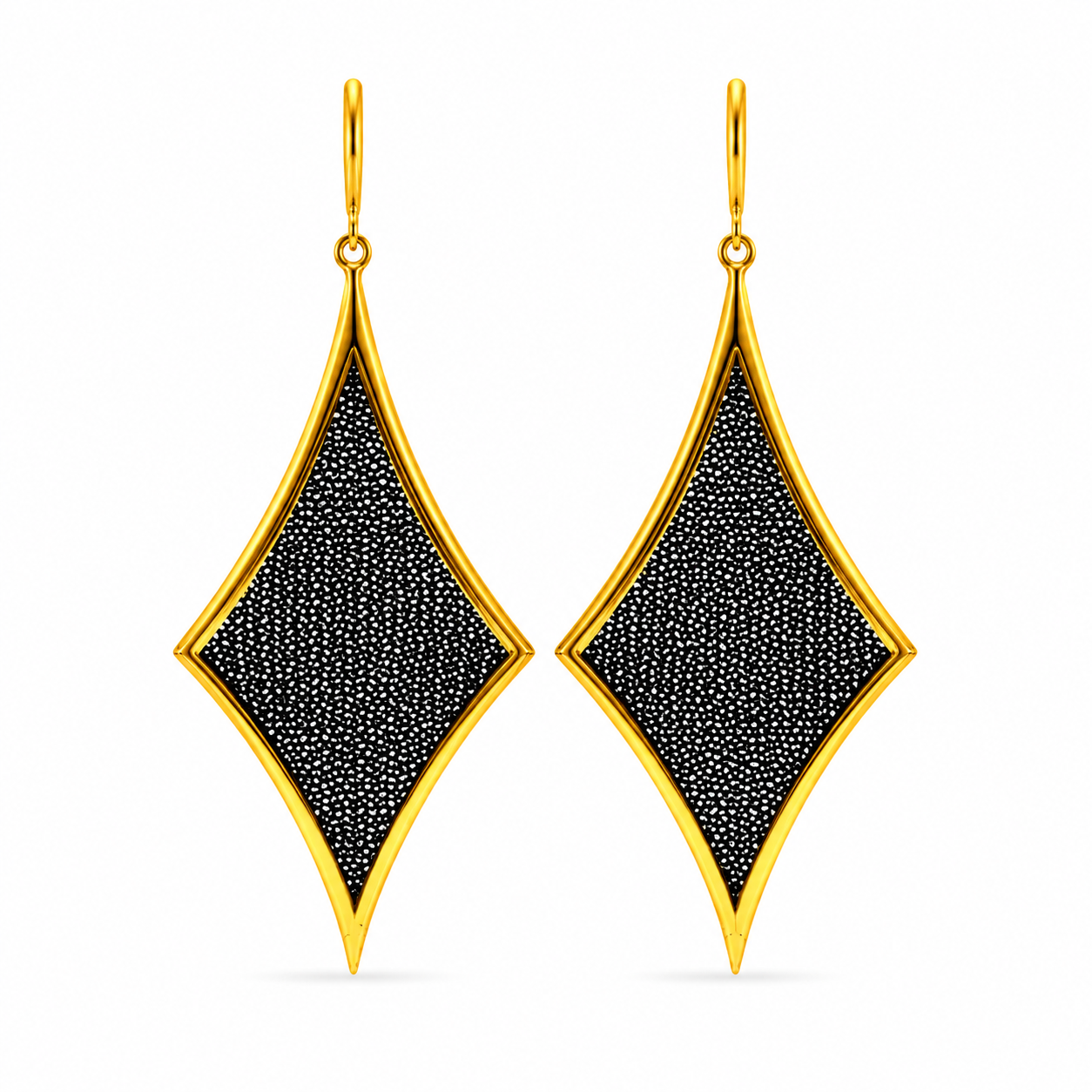 AIMA 18K Gold Vermeil Diamond Drop Earrings with Black Mesh