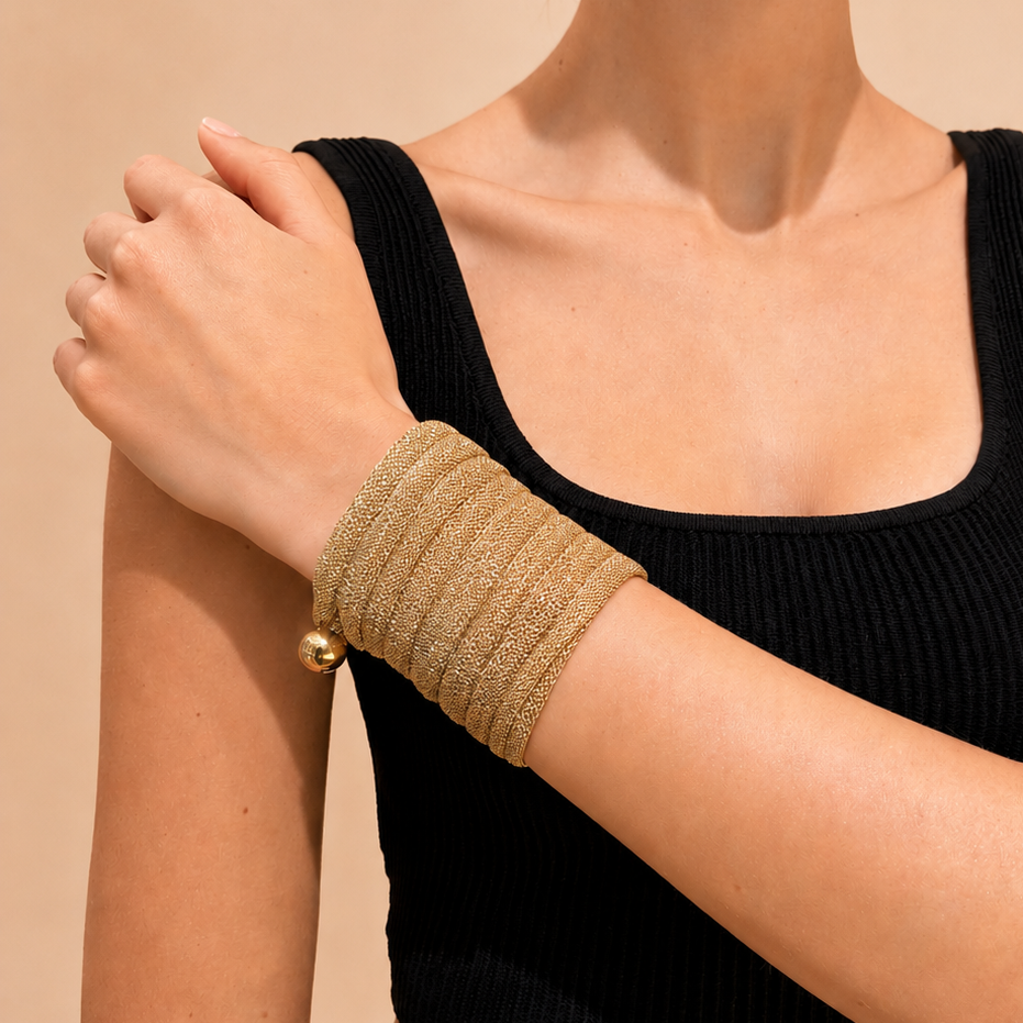 AIMA 18K Gold Vermeil Lariat Necklace with Gold Mesh