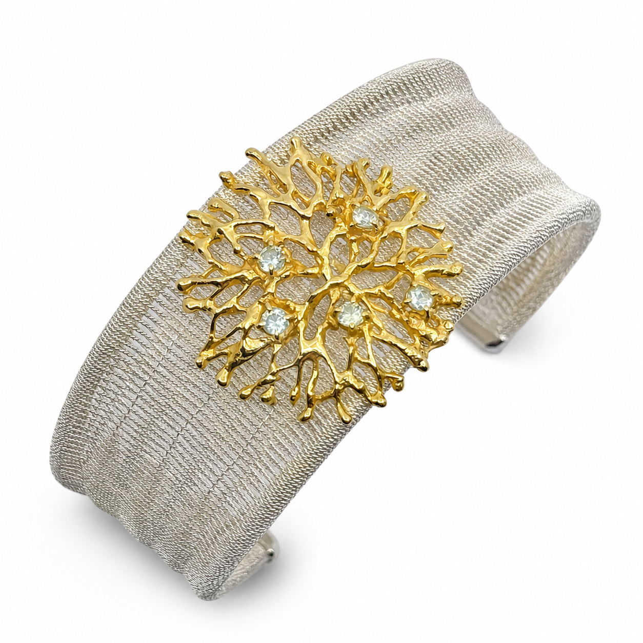 NURAI 18K Gold Vermeil Ricami Cuff Bracelet with Blue Topaz