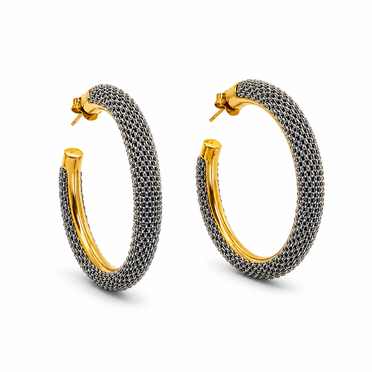 AIMA 18K Gold Vermeil Large Hoop Earrings with Silver Mesh