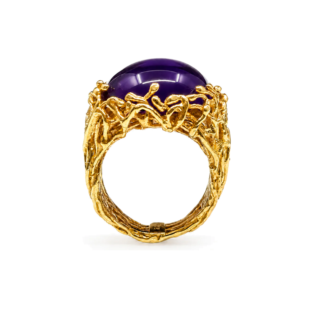NURAI 18K Gold Vermeil Cabochon Ring with Amethyst