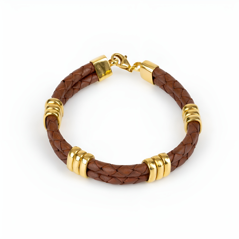 BOND Braided Leather Bracelet with 18K Gold Tri Accent
